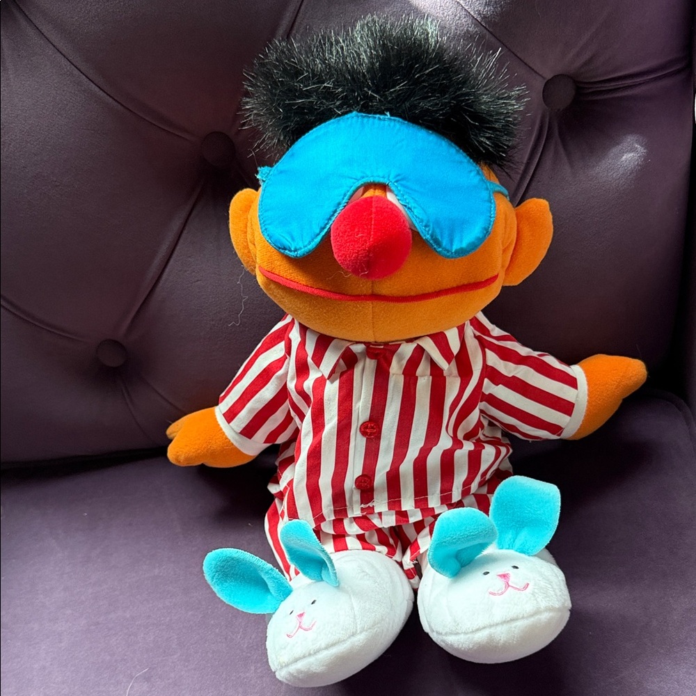 1997 Sing & Snore Ernie with Bunny Slippers & Magic Tummy Action, Sesame Street